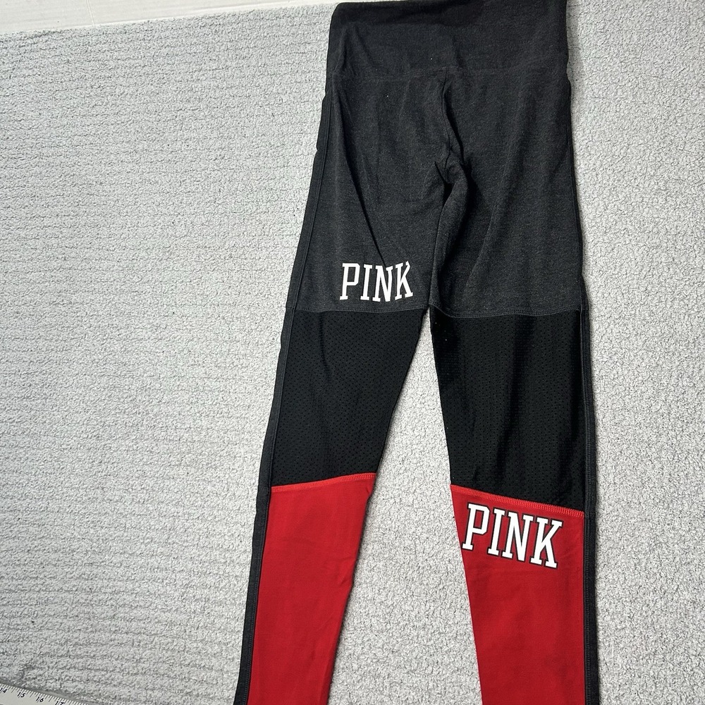 PINK Victoria's Secret Colorblock Leggings Gray Red S Athleisure Sporty Y2K Gym - Picture 5 of 5